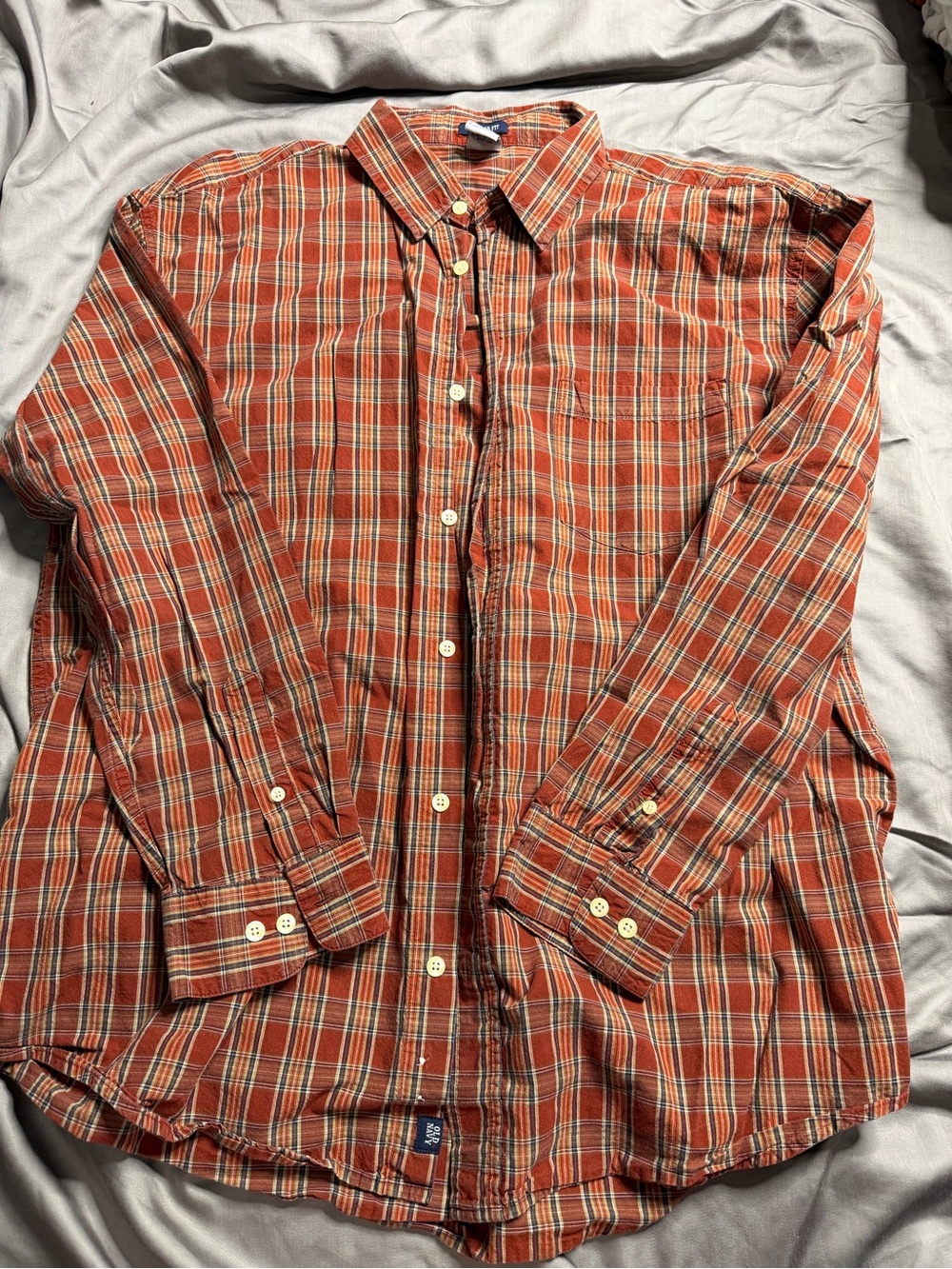 Old Navy Rust Orange Plaid Button-Down Shirt